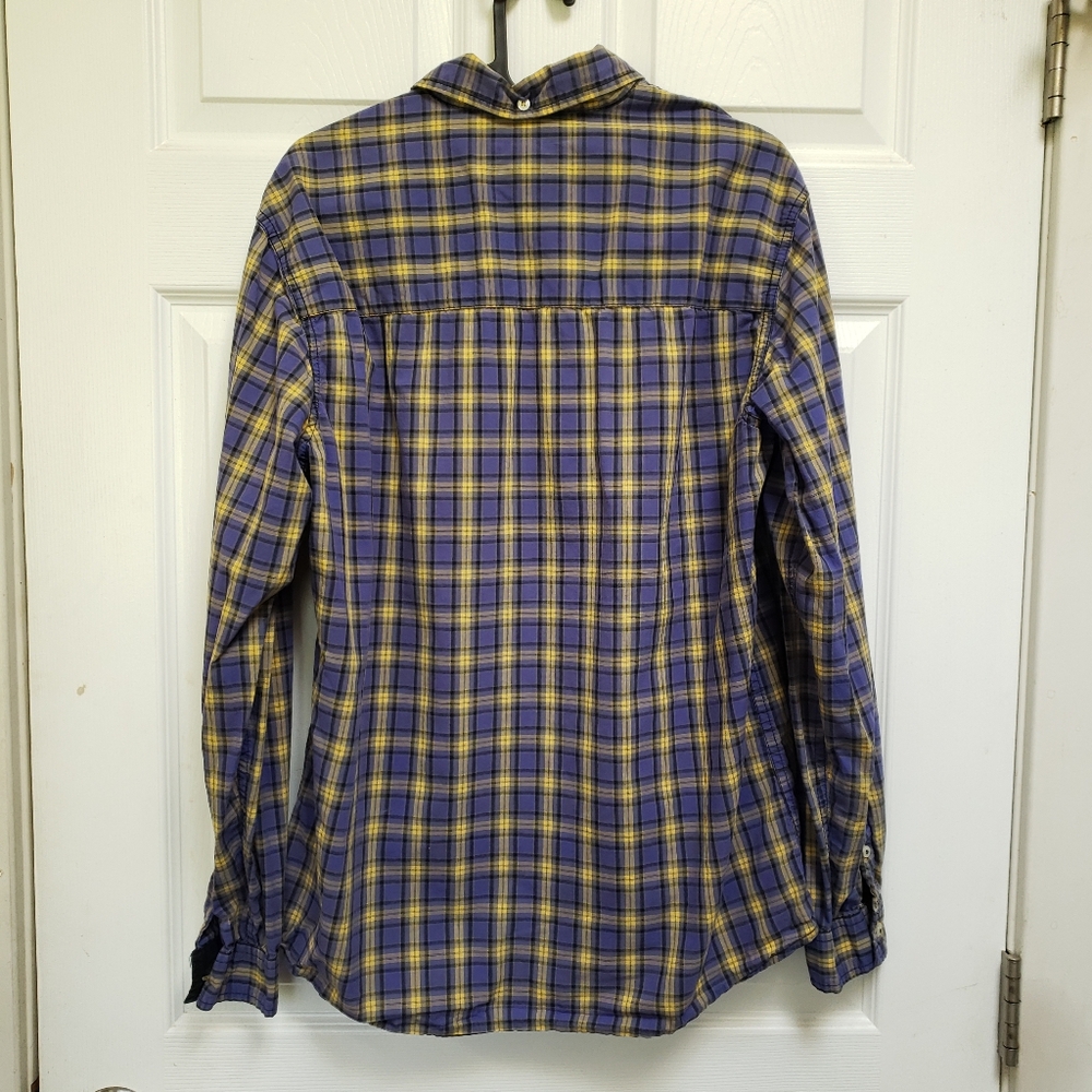 Wrangler Purple Yellow Plaid Long Sleeve Button-Down Shirt - Picture 3 of 4